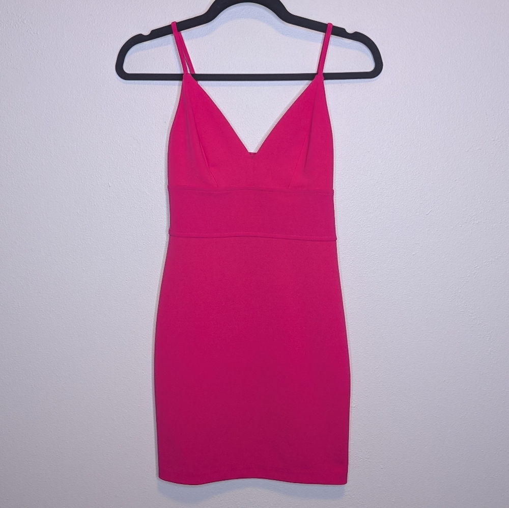Express Hot Pink Bodycon Mini Dress XXS Spaghetti Strap V-Neck Cocktail